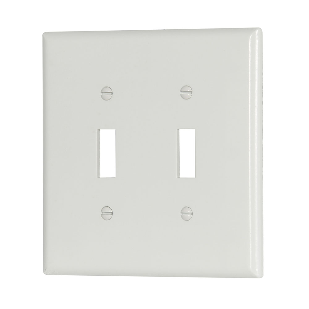 Eaton Toggle wallplate, White, Toggle Cutout, Thermoset, Two- gang, Mid-size, ED Box
