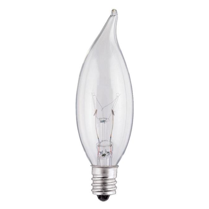 25W CA8 Flame Tip Incandescent Clear E12 (Candelabra) Base, 120 Volt, Box