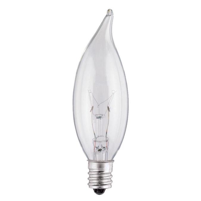 25W CA8 Flame Tip Incandescent Clear E12 (Candelabra) Base, 130 Volt, Box