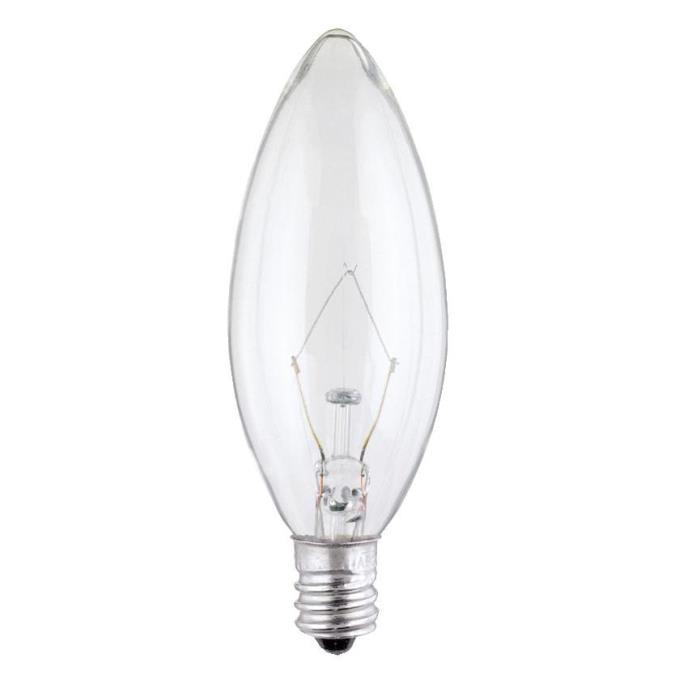 15W B9 1/2 Torpedo Incandescent Clear E12 (Candelabra) Base, 130 Volt, Box