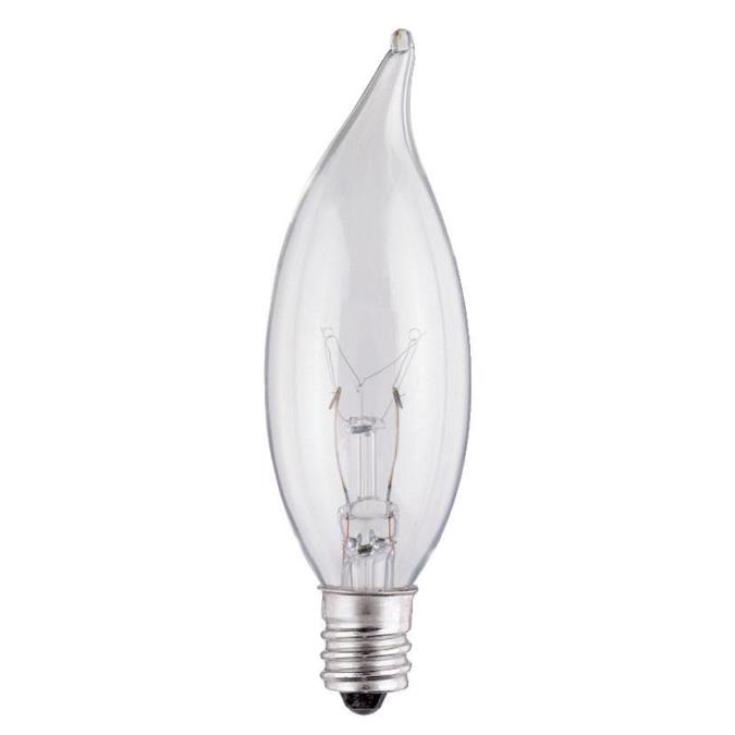 25W CA8 Flame Tip Incandescent Clear E12 (Candelabra) Base, 120 Volt, Card, 2-Pack