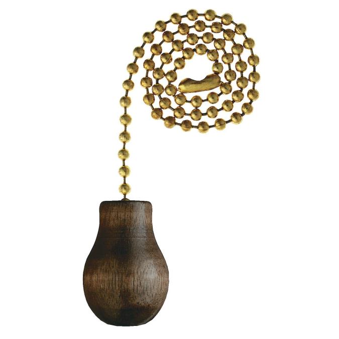 Walnut Wooden Knob Polished Brass Finish