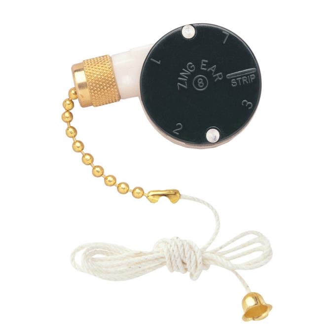 3-Speed Fan Switch with Polished Brass Finish Pull Chain Single Capacitor 4-Wire Unit