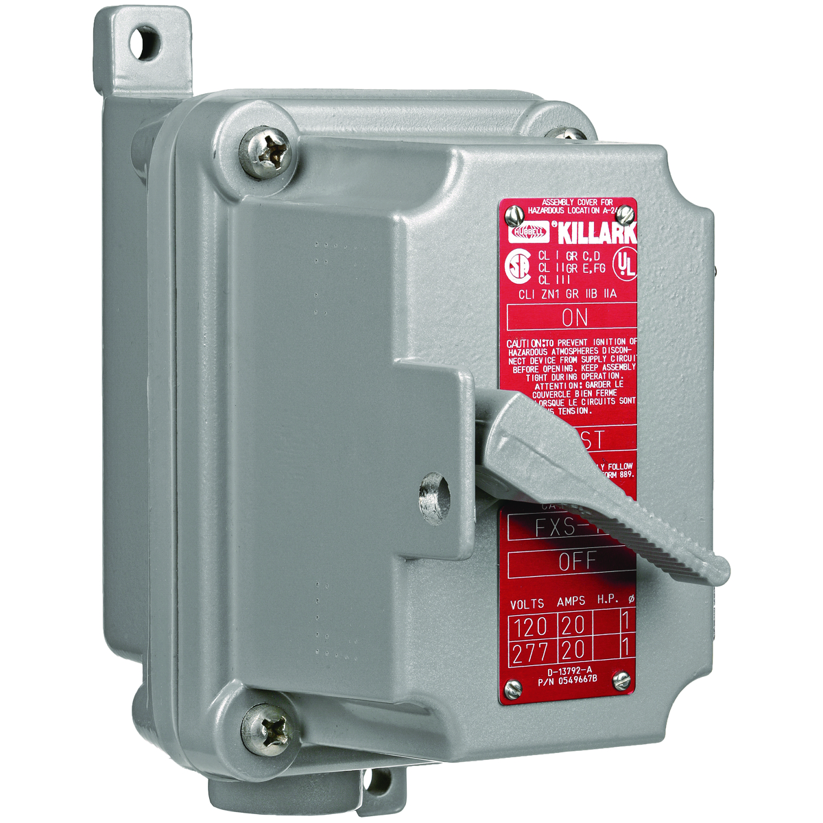 FXSX SERIES - ALUMINUM DEAD-END SINGLE GANG 2-POLE, SINGLE PHASE MANUALMOTOR STARTING SWITCH UNIT - WITHOUT OVERLOAD PROTECTION - HUB SIZE 3/4INCH