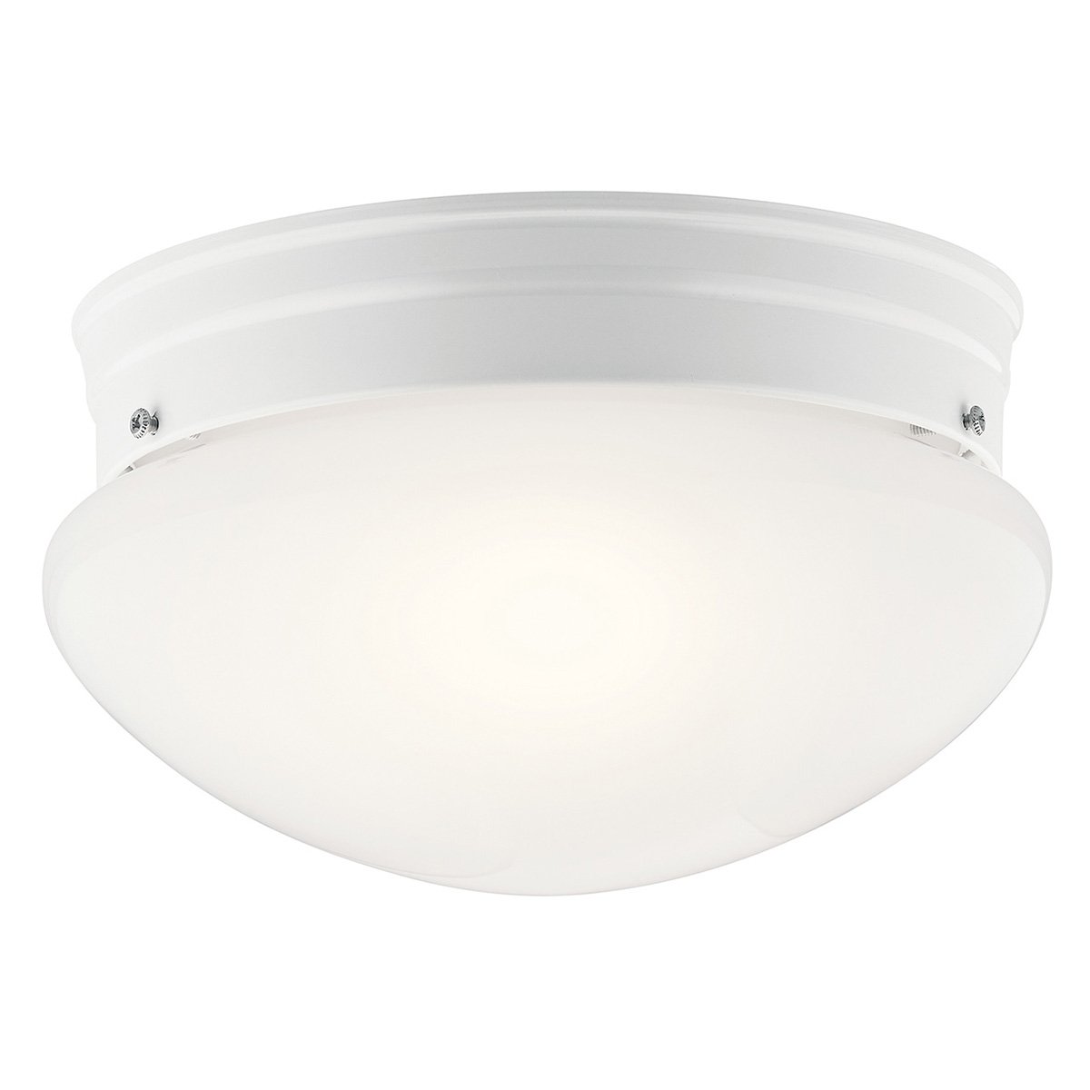 This clean, ceiling light measures 9 Ã‚Â½ in.in. in diameter and features our White finish combined with a white glass cover, and uses two, 60-watt (max.) bulbs.
