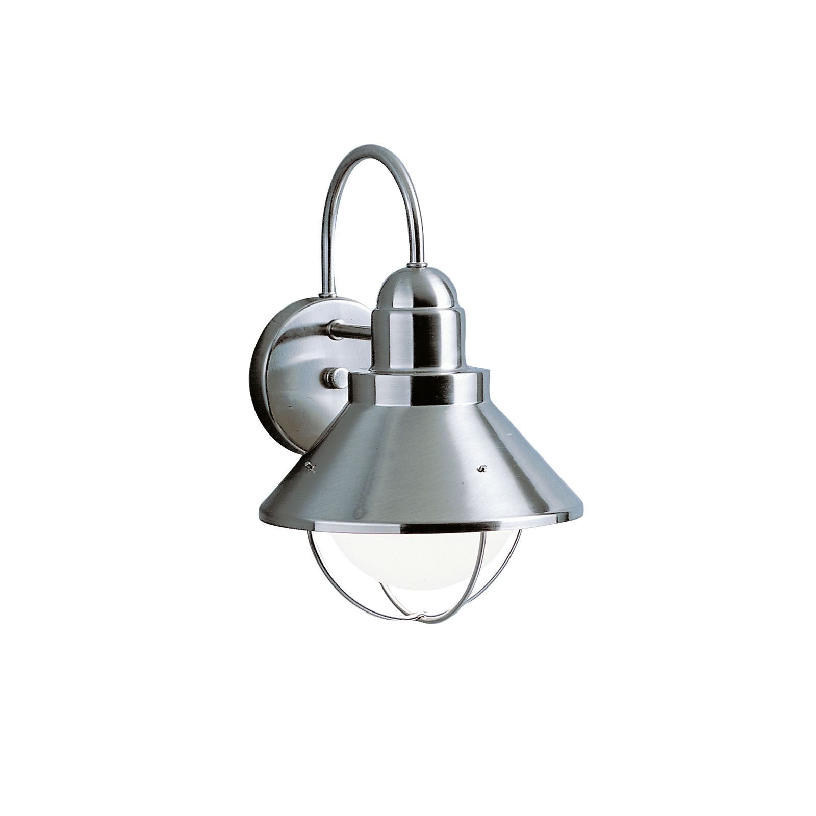 The Seaside(TM) 14.25in. 1 light outdoor wall light features a classic look with its Brushed Nickel and glass globe. The Seaside(TM)wall light works in several aesthetic environments, including rustic, coastal, traditional and transitional.