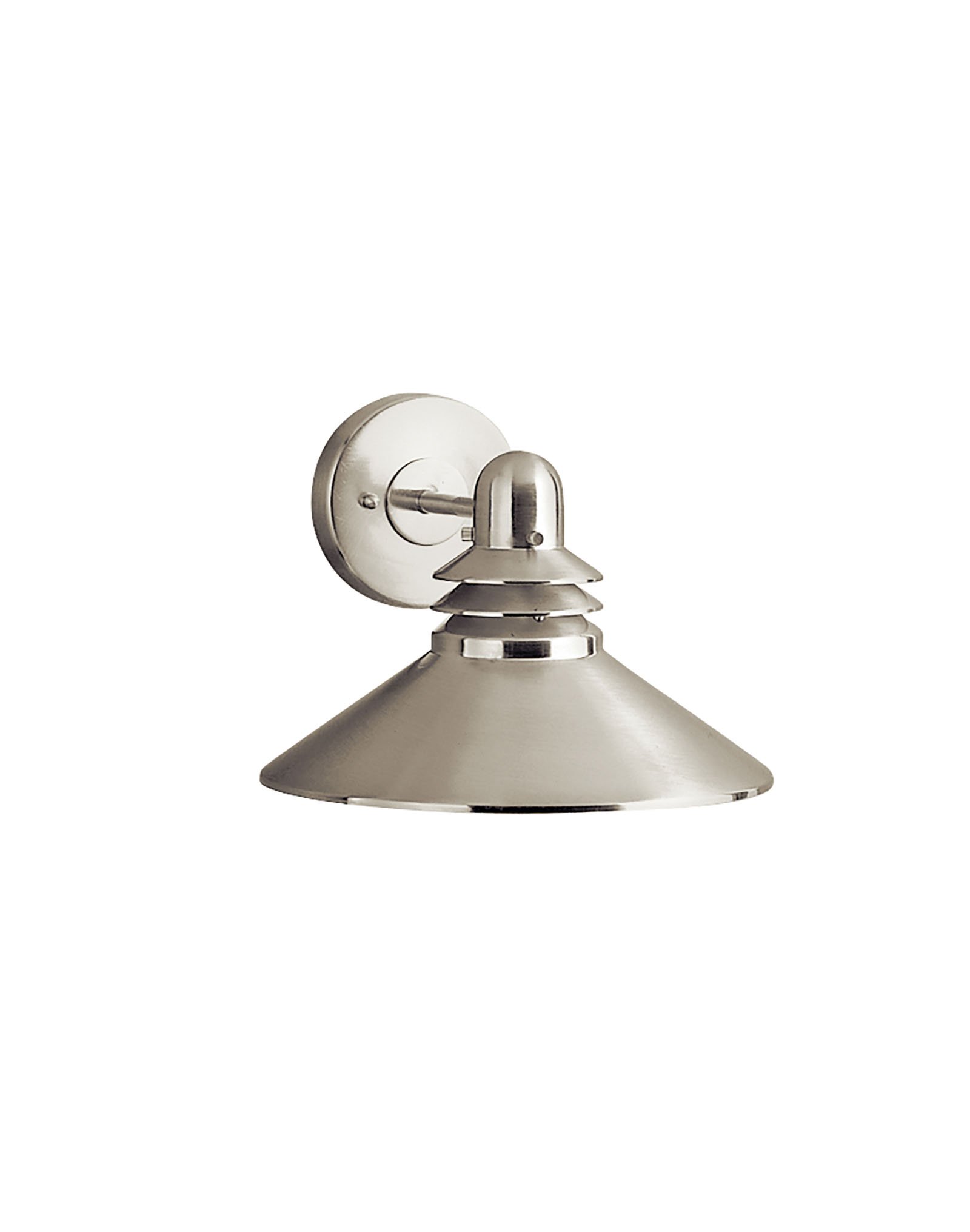The Grenoble(TM) Collection takes classic form and elevates it to a new standard with universal appeal. The central element of its design is the cone-shaped Brushed Nickel shade. The cone connects to the wall, giving the Grenoble(TM) Collection a clean profile that is decidedly contemporary without being overly modern. The Grenoble(TM) Collection also has this decorative and versatile wall sconce for any room inside and outside of your home. Its U.L. listed, one light design uses a 150-watt (max.) bulb for outstanding lighting in any situation. At 11in. wide, the Grenoble(TM) Wall Sconce can be installed with the shade up or down leaving you with multiple options. The only question you have to answer is where you want to install it.