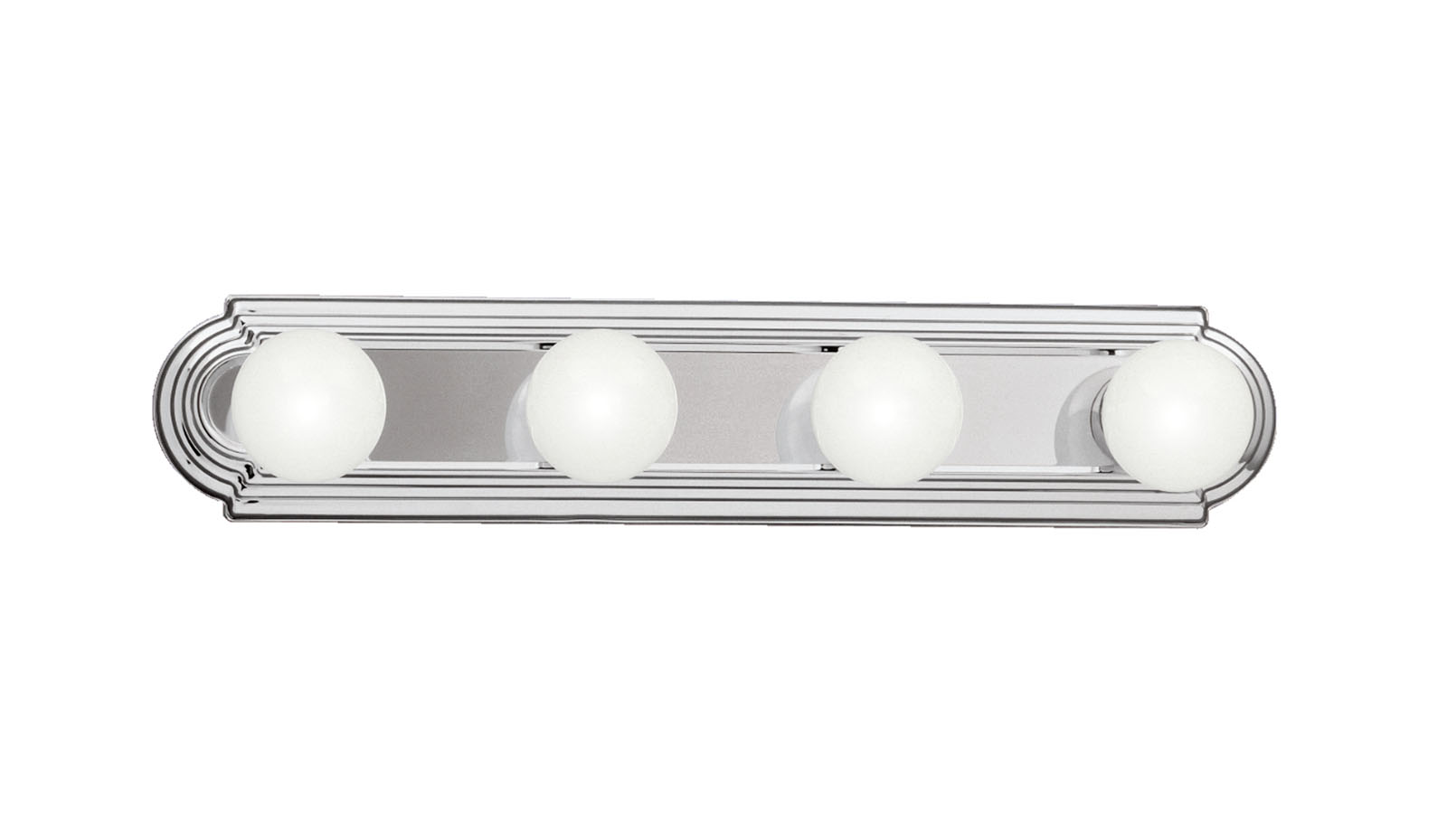 The sleek design of this 4 light bath bar means it fits neatly into many decors and spaces. Chrome finish with 4 white globes.