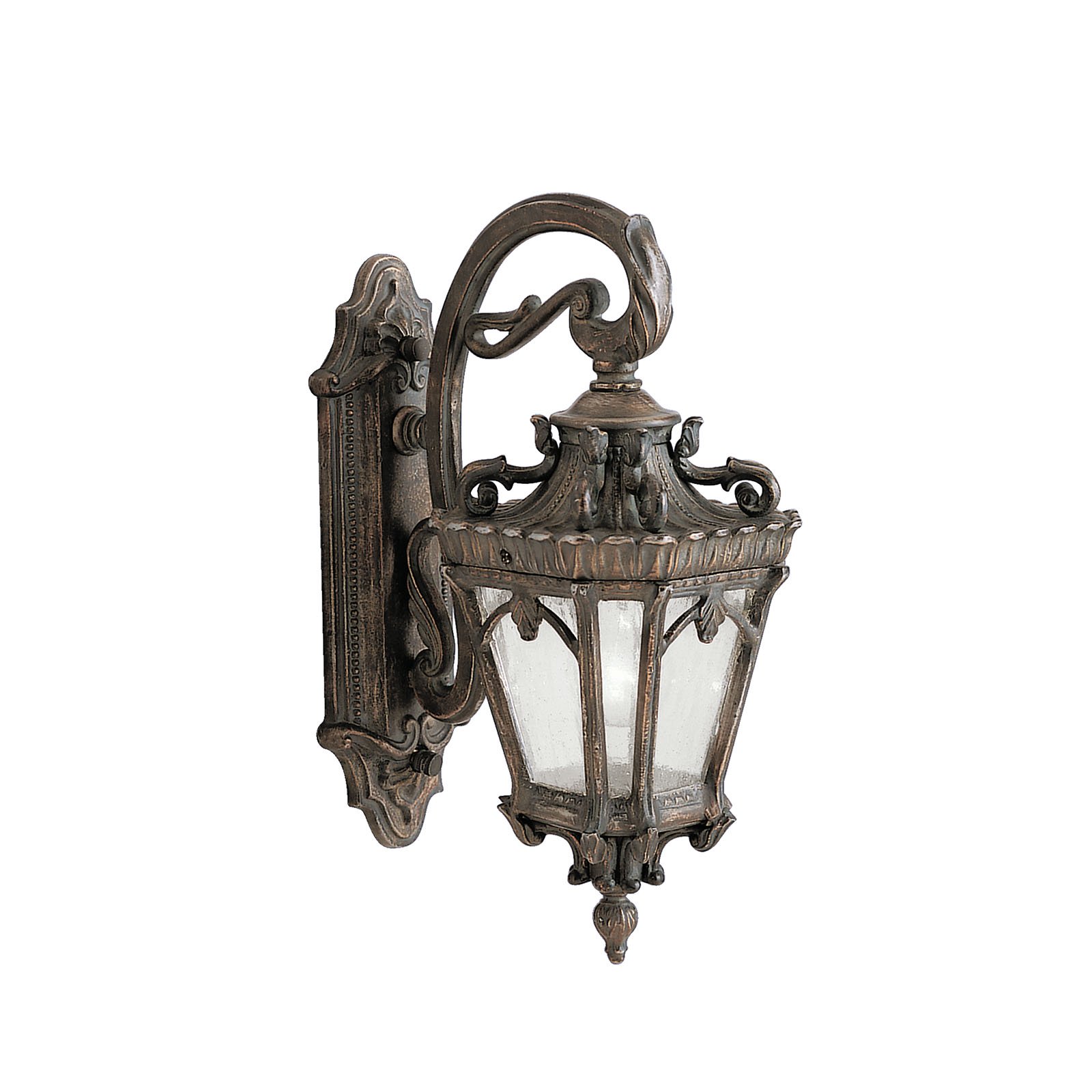With its heavy textures, dark tones, and fine attention to detail, the Tournai(TM) Collection stands out from other outdoor fixtures. Each piece is hand-made from cast aluminum, offering quality construction that is sure to withstand even the harshest of weather conditions. Our exclusive Londonderry finish and clear seedy glass panels give the piece its unique, aged look.  If you want the classic profile of the wall lantern, this Tournai(TM) outdoor lamp deserves your attention. Its 1-light design uses a powerful 150-watt (max.) bulb to deliver excellent lighting for everyday use. Although it measures 18in. high, the fixture is provided with height mounting hardware and is U.L. listed for wet locations.