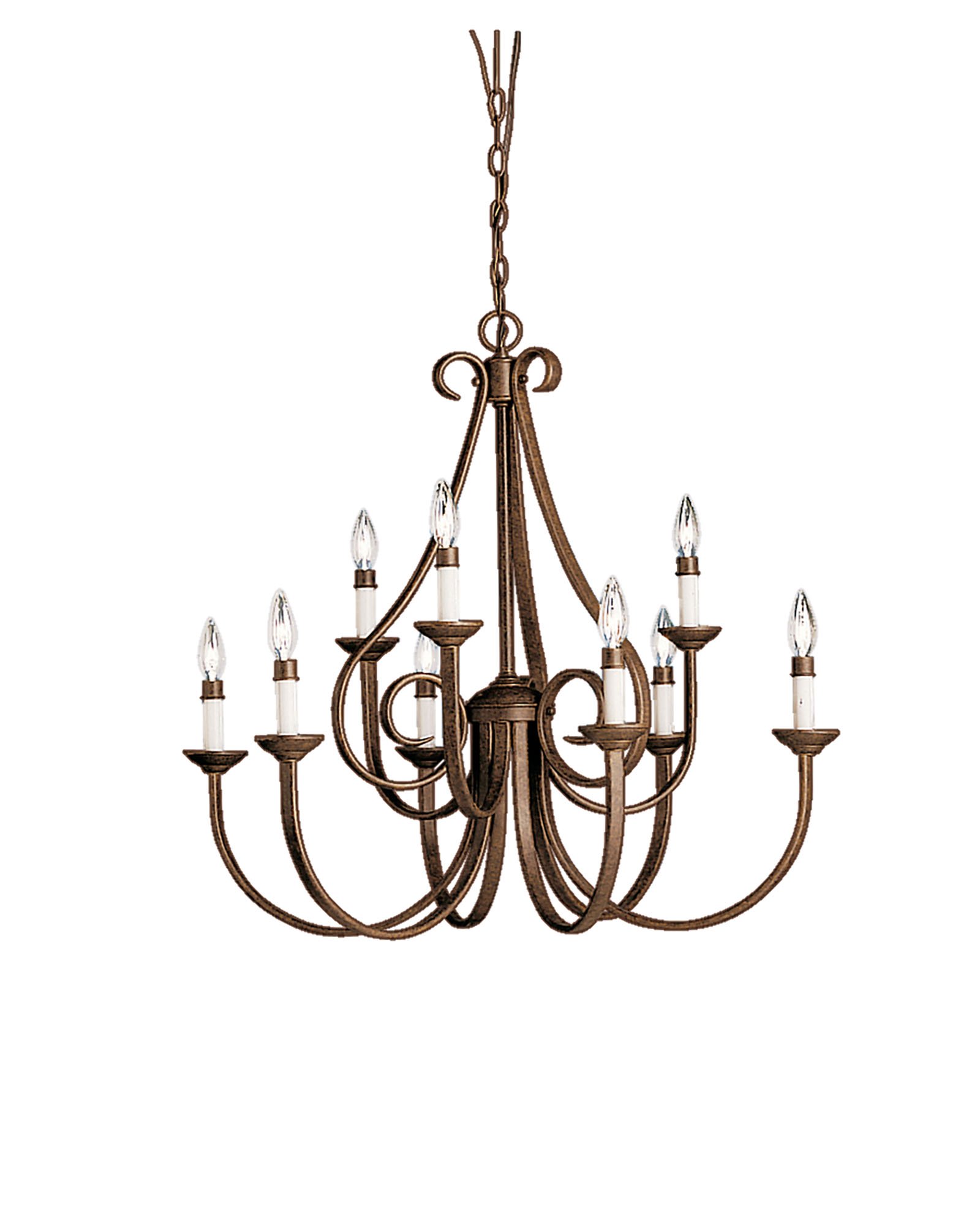 The Dover(TM) Collection takes classic design and offers its own unique, modern twist. Characterized by its long, sweeping arms, Dover(TM) fixtures offer a clean look while remaining fresh and exciting. With our exclusive Tannery Bronze finish over its hand-wrought steel frame, you can be sure of a high quality fit and finish that is second to none. With its 2 tiered, 9 light design this is one of the largest chandeliers in the Dover(TM) Collection. It is a testament to the quality fit and finish that you should expect and deserve in the Dover(TM) collection.