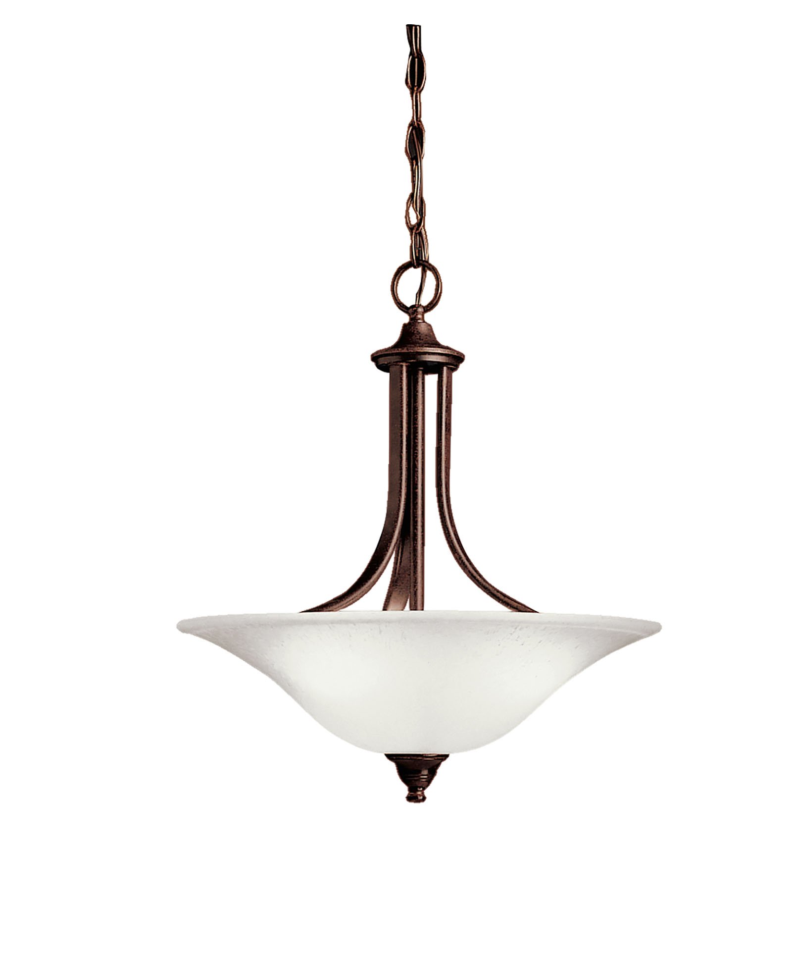 Neither flamboyant nor gaudy, the Dover(TM) Collection looks to simple forms in order to match a broad array of styles and colors. The clean lines on Dover(TM) fixtures flow into abundant curves almost seamlessly. This family features our exclusive Tannery Bronze finish to provide a classic, aged look. Because of its all purpose style, the Dover(TM) Collection offers a wide arrangement of chandeliers, pendants, and wall sconces ensuring that no matter if it's for your ceilings or walls, there is something for every room in your home. This large 3 light-inverted pendant features the clean lines the Dover(TM) Collection is known for. It features an etched seedy glass diffuser that helps produce a warm light and its modern design is perfect for almost any room.