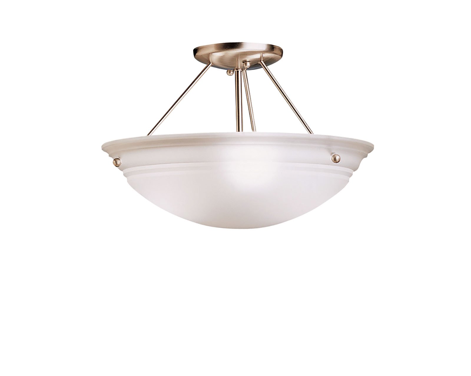 Utilizing basic shapes for a simplistic design, the Cove Molding Top Glass collection conveys a smooth, classic style to complement any décor. This 3 light semi flush ceiling mount features a Brushed Nickel finish for a clean, timeless appeal while the Satin Etched White Glass completes this total look by generating a warm, soft glow.