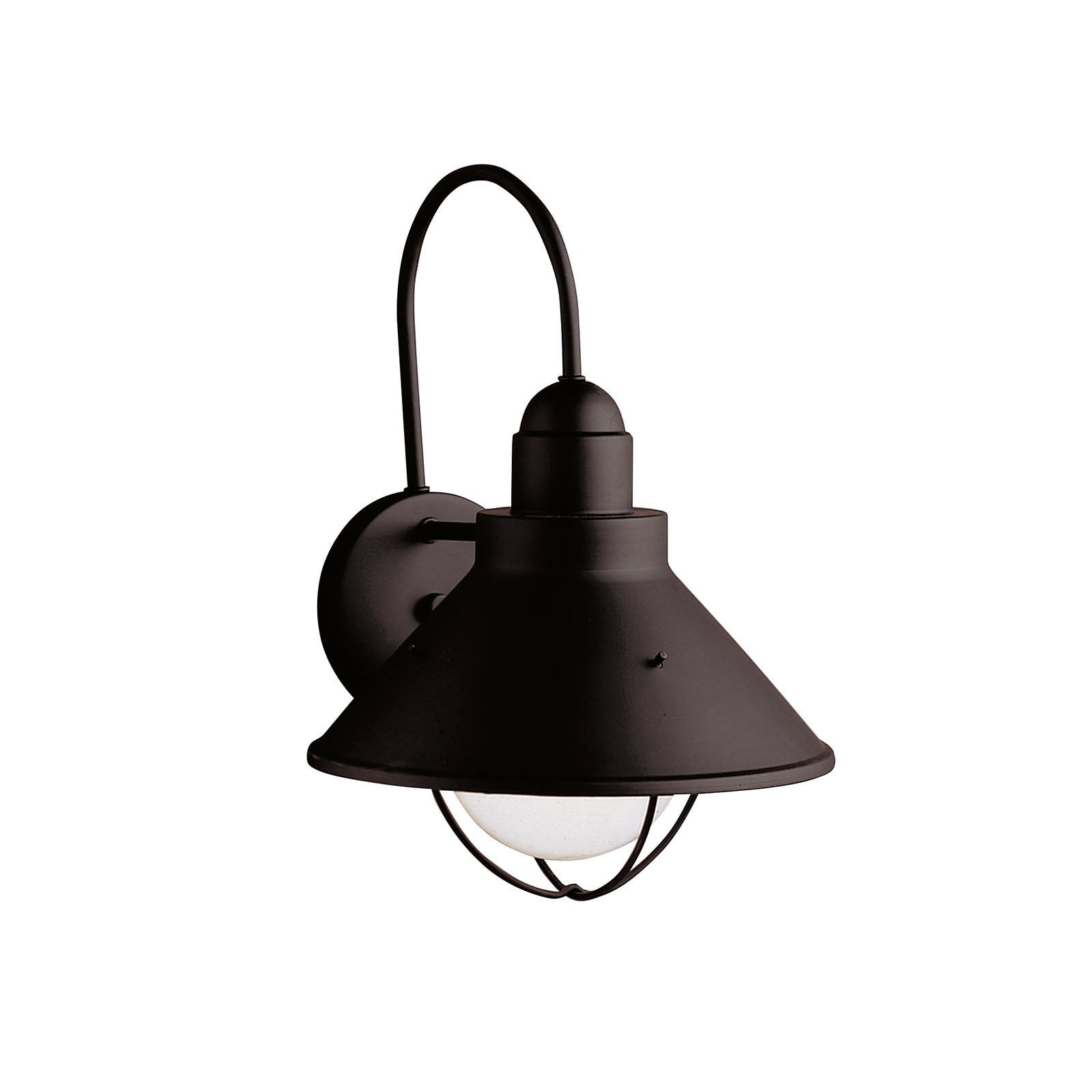 With an aura that is as pure as a sea breeze, the Seaside(TM)Collection offers the homeowner a unique line of outdoor fixtures guaranteed to bring a new identity to your home's landscape. For this 1-light Seaside(TM)Wall Lantern, aluminum with stainless steel is combined with Kichler's Black finish, resulting in a high quality fit that will look fantastic for years to come. The fixture houses a 150-watt (max.) bulb that provides outstanding outdoor illumination for your landscape. It is 14.5in. high, is U.L. listed for wet location and is Dark Skies compliant.