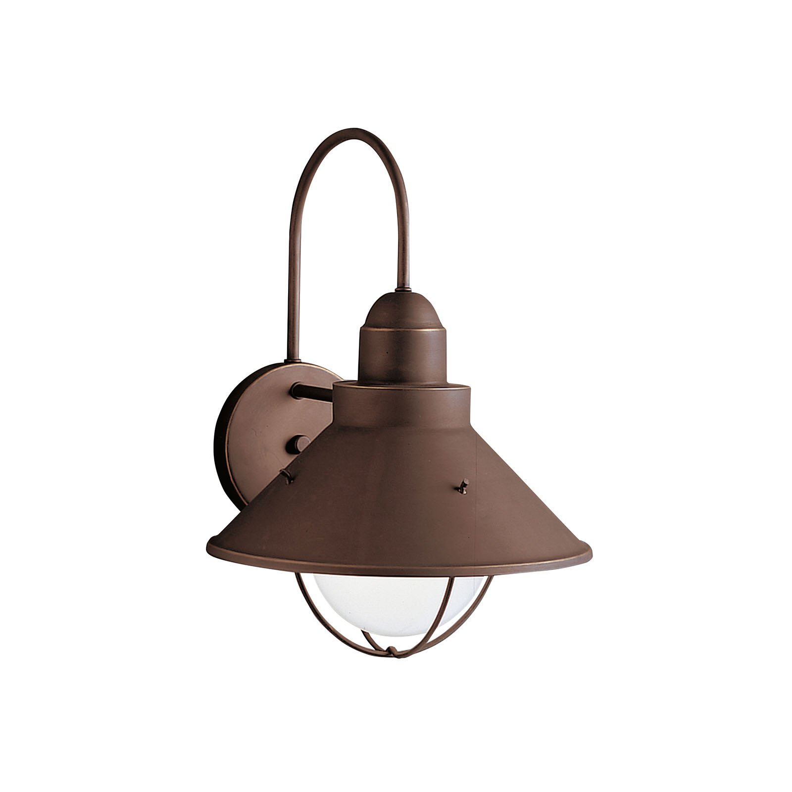 With an aura that is as pure as a sea breeze, the Seaside(TM)Collection offers the homeowner a unique line of outdoor fixtures guaranteed to bring a new identity to your home's landscape. For this 1-light Seaside(TM)Wall Lantern, aluminum with stainless steel is combined with Kichler's Olde Bronze finish, resulting in a high quality fit that will look fantastic for years to come. The fixture houses a 150-watt (max.) bulb that provides outstanding outdoor illumination for your landscape. It is 14.5in. high, is U.L. listed for wet location and is Dark Skies compliant.