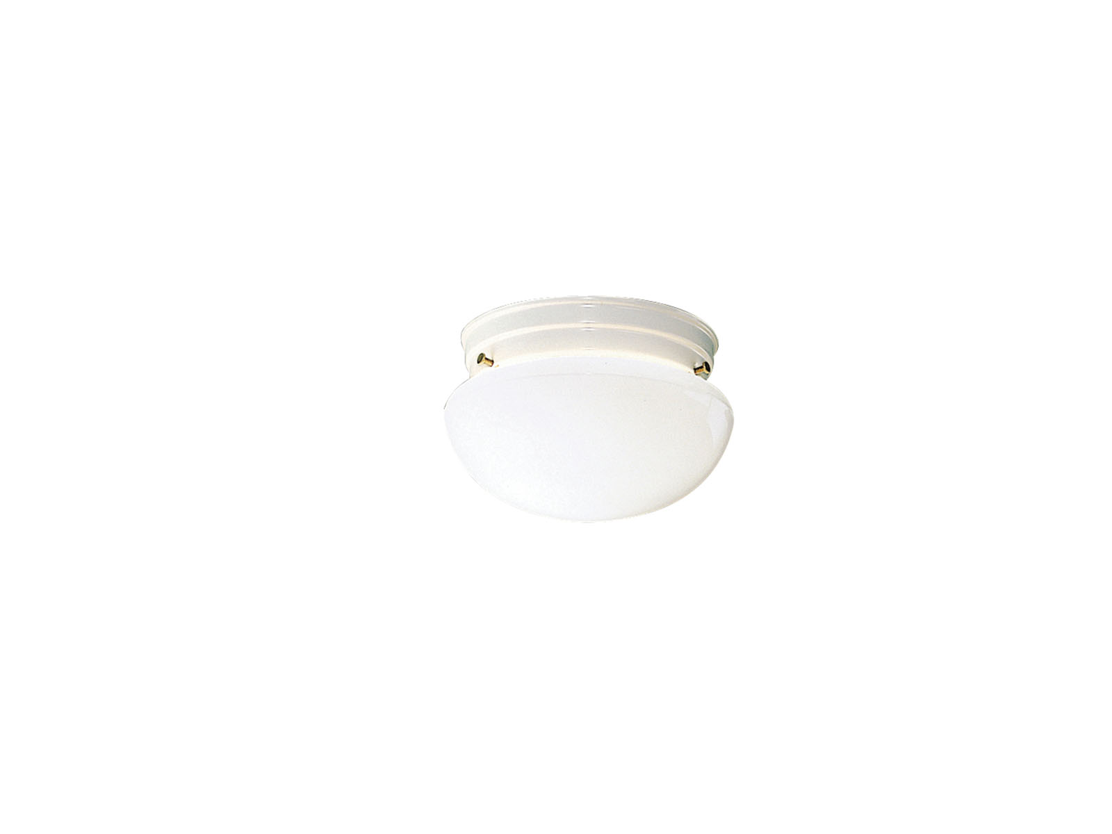 This clean, ceiling light measures 8in.in. in diameter and features a White finish combined with a white glass cover, and uses one, 60-watt (max.) bulb.