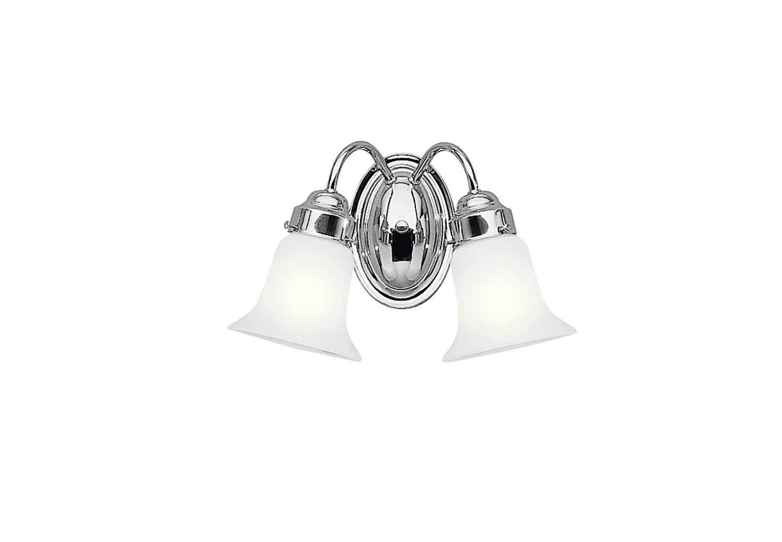 For those homeowners looking for a classic profile with modern design elements, this simple 2-light, 13 ½ in. wide wall sconce is for you. It uses a 100-watt (max.) bulb, and features our timeless Chrome finish as well as a cased opal glass bulb cover that can be installed either up or down.