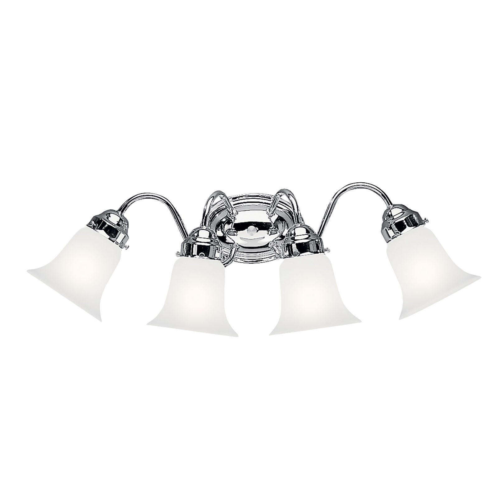 For those homeowners looking for a classic profile with modern design elements, this simple 4-light, 25in. wide bath light is for you. It uses 100-watt (max.) bulbs, and features our timeless Chrome finish as well as a cased opal glass bulb cover that can be installed either up or down.