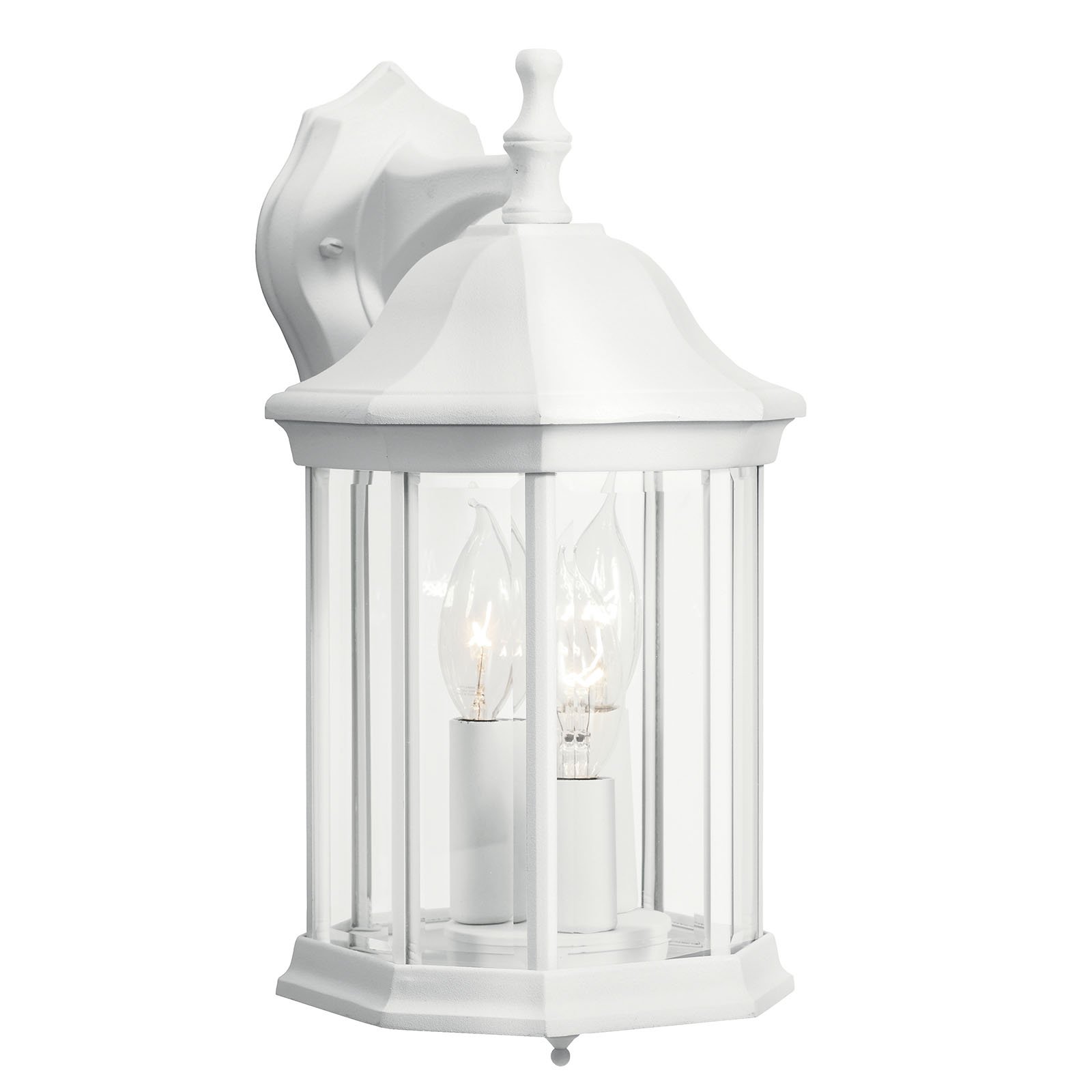 The Chesapeake(TM) Collection features a line of outdoor fixtures that embody America's coastal communities. Featuring a lantern-like shape, each piece is formed from die-cast aluminum by the finest craftsmen in the industry, providing the quality Kichler is synonymous for. This 15.5in. high, outdoor 3-light wall lantern is the perfect way to update your home's profile while adding a classic touch. It includes our White finish with clear glass panels, uses 60-watt (max.) bulbs, and is U.L. listed for wet locations.