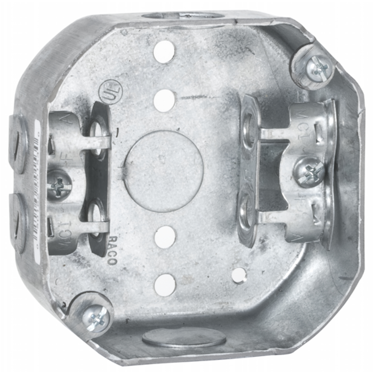 4 In. Octagon Box, 1-1/2 In. Deep - Drawn with AC/MC/Flex Clamps