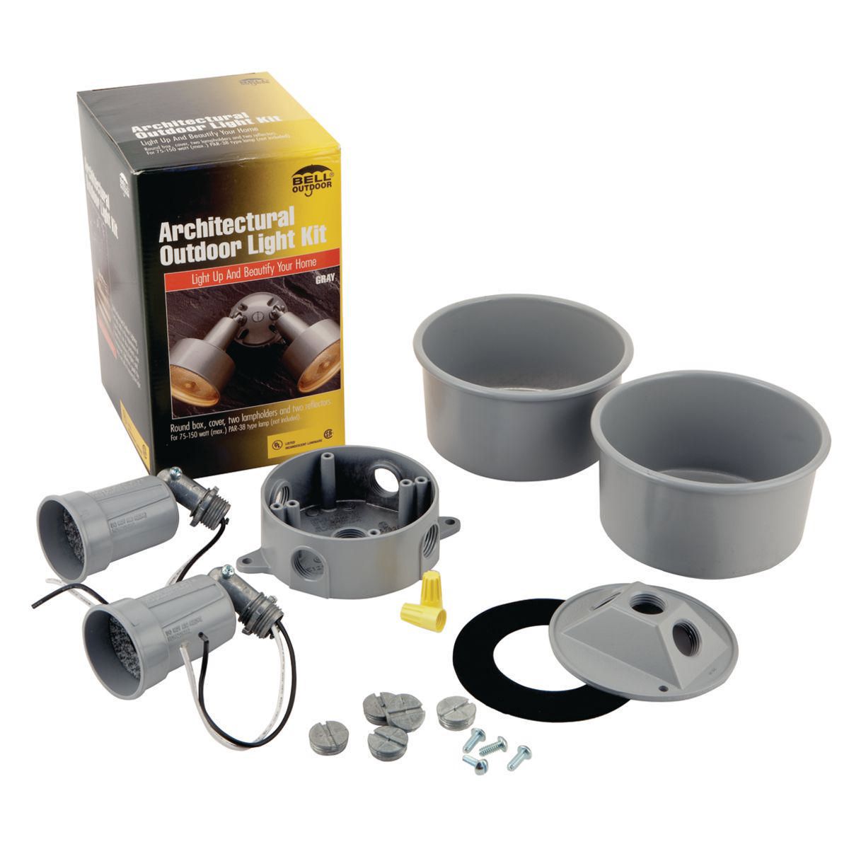 ROUND WP BOX/COVER/(2) ARCHITECTURAL LAMPHOLDERS KIT GRAY