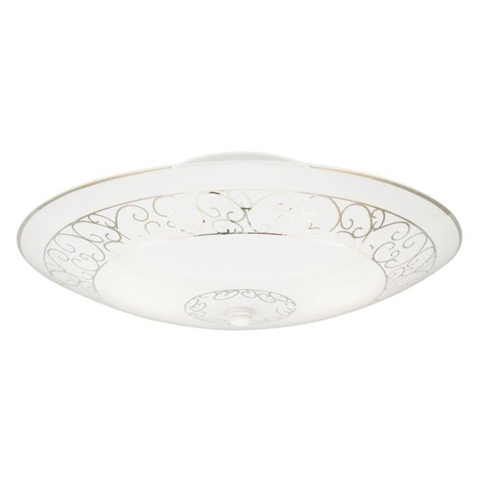 2 Light Semi-Flush White Finish with White Scroll Design Glass