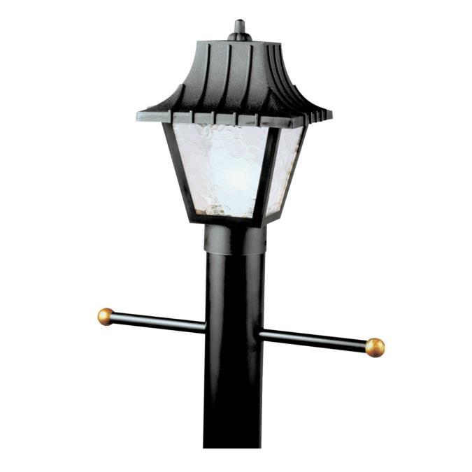 1 Light Hi-Impact Polycarbonate Post Top Fixture Black Finish with Clear Textured Acrylic