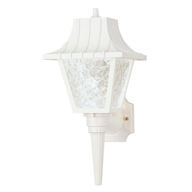 1 Light Hi-Impact Polycarbonate Wall Fixture with Removable Tail White Finish with Clear Textured Acrylic