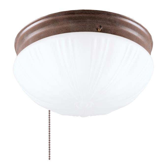 2 Light Flush with Pull Chain Sienna Finish with Frosted Fluted Glass