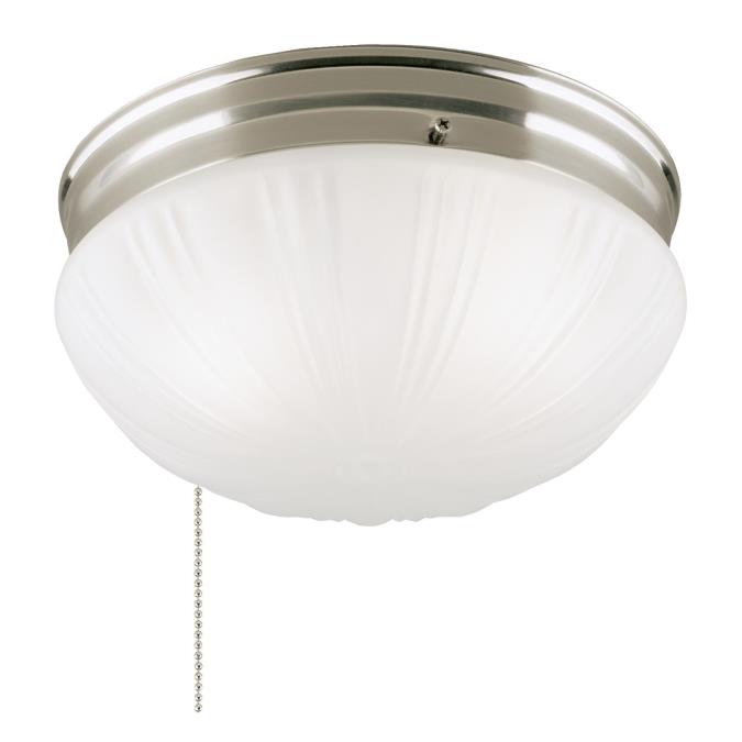 2 Light Flush with Pull Chain Brushed Nickel Finish with Frosted Fluted Glass
