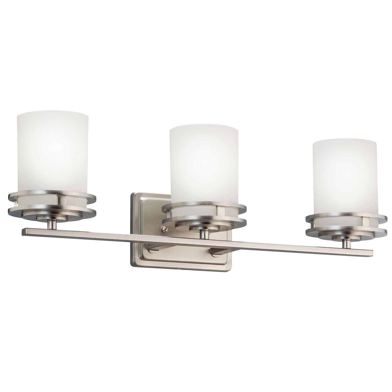 The Hendrik(TM) 24in. 3 light vanity light features a classic look with its Brushed Nickel finish and satin etched cased opal glass. Inspired by Hendrik Berlage, the Hendrik vanity light works perfect in a bathroom or powder room that has a traditional and modern look.