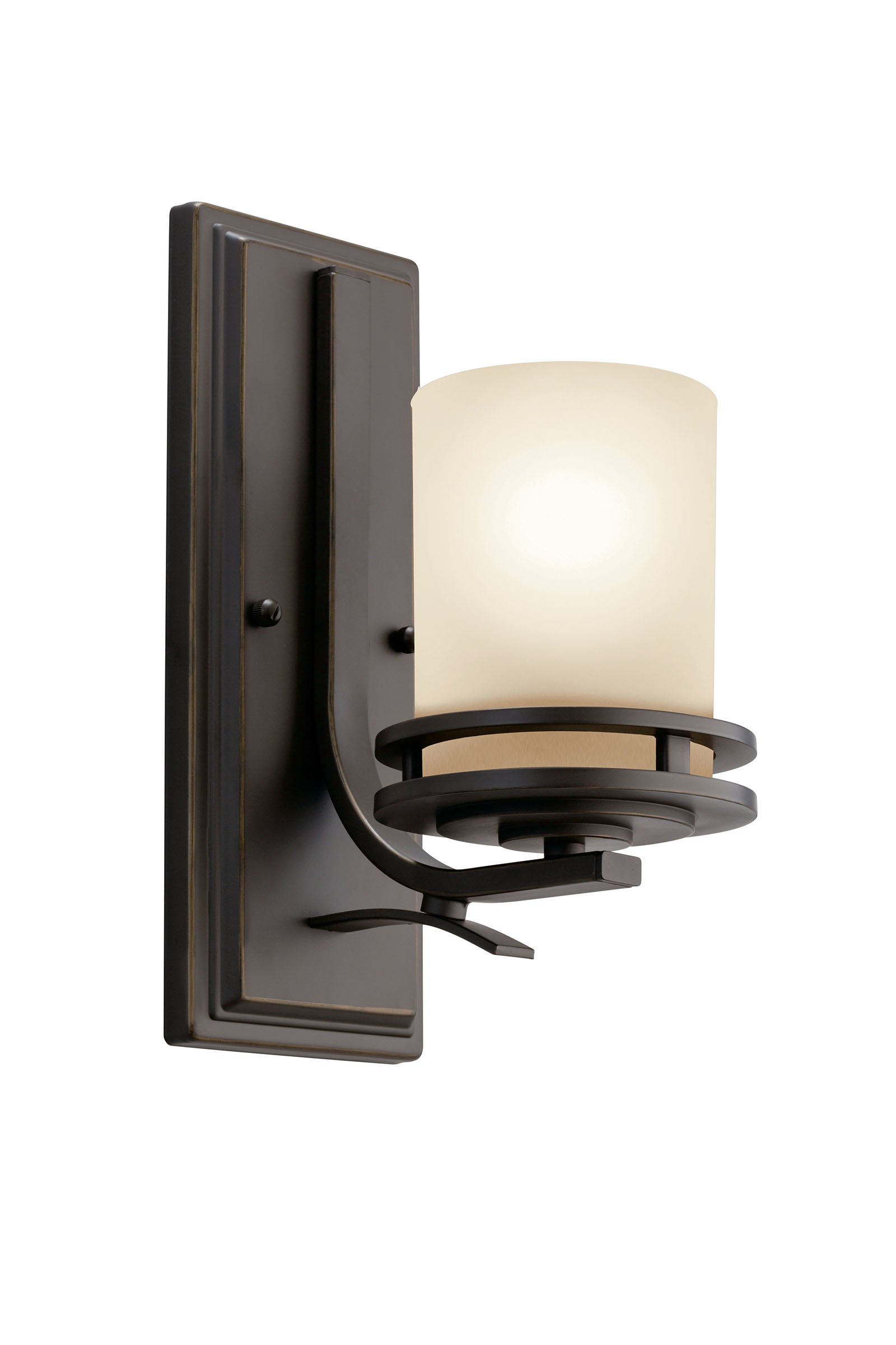 The Hendrik(TM) 12in. 1 light wall sconce features a classic look with its Olde Bronze(R) finish and light umber etched glass. Inspired by Hendrik Berlage, the Hendrik Wall Sconce works in several aesthetic environments, including traditional and modern.