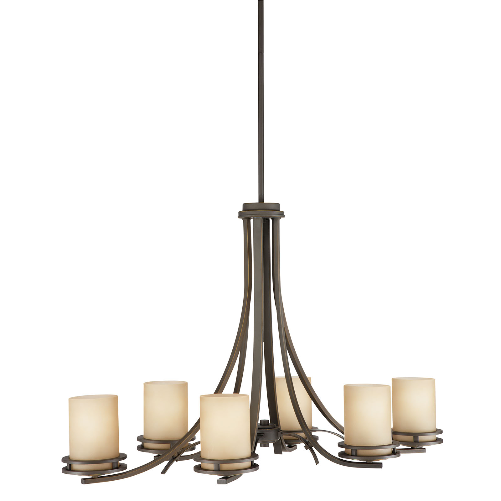 The Hendrik(TM) 22.75in. 6 light oval chandelier features a classic look with its Olde Bronze(R) finish and light umber etched glass. Inspired by Hendrik Berlage, the Hendrik Chandelier works in several aesthetic environments, including traditional and modern.
