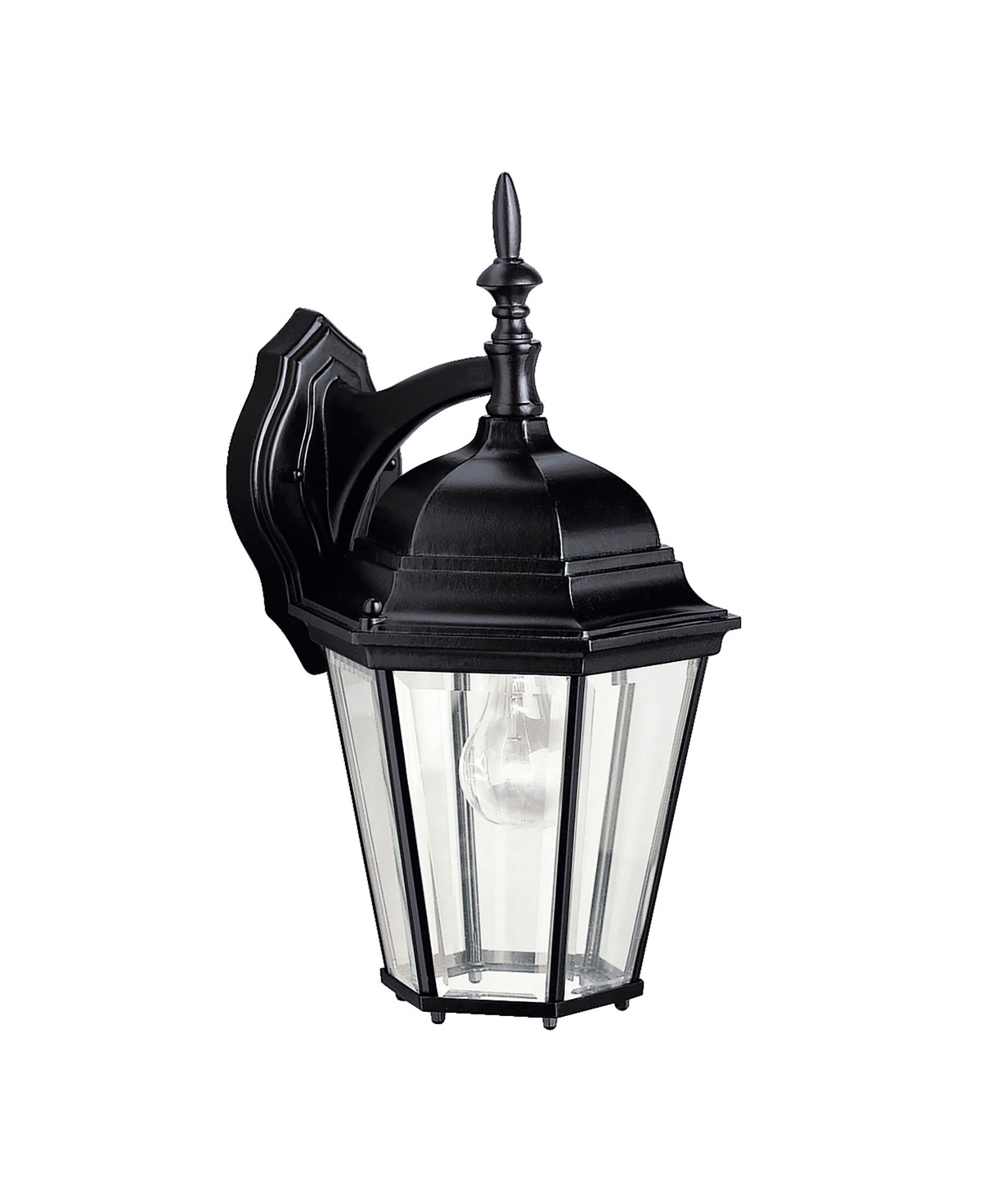 With its timeless colonial profile, the Madison is the perfect line of outdoor fixtures for those looking to embellish classic sophistication. Because it is made from cast aluminum and comes in an extensive amount of different finishes, this Madison 1-light wall lantern can go with any home décor while being able to withstand the elements. It features a Black finish with clear beveled glass panels. The Madison wall lantern uses a 100-watt (max.) bulb, measures 9 ½in. wide by 15 ½in. high, and is U.L. listed for wet location.