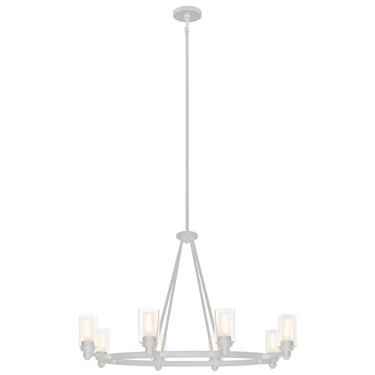 Smooth and tailored, this oval shaped, 8-light chandelier combines contemporary design with European flair. Clear cylindrical glass globes with Umber-Etched centers repeat the circular theme extending the artistry. A stylish Olde Bronzeâ„¢ finish completes the look. 60-W.Max. (M) (T10 lamp required) Length 35-1/2in., Width 25in., Body Height 27in., overall 65in., Extra lead wire 87in.. For additional stems order No. 2998 (6in.) and/or 2999 (12in.) OZ.