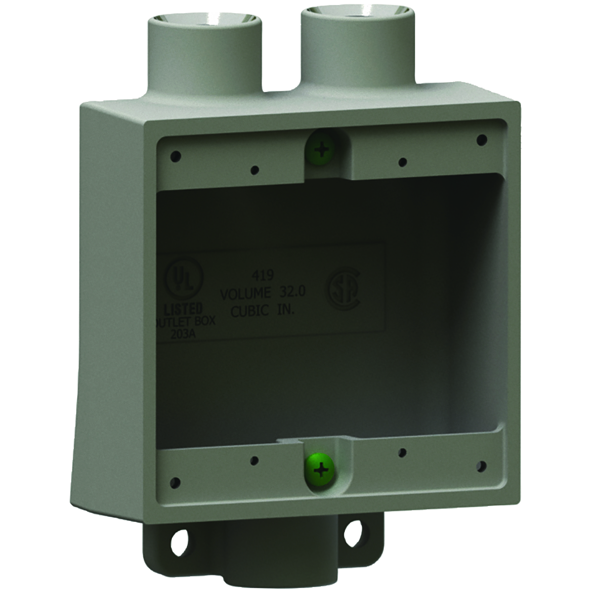 2FSD SERIES - IRON SHALLOW TWO GANG CAST DEVICE BOX - HUB SIZE 1/2 INCH- VOLUME 32.0 CUBIC INCHES