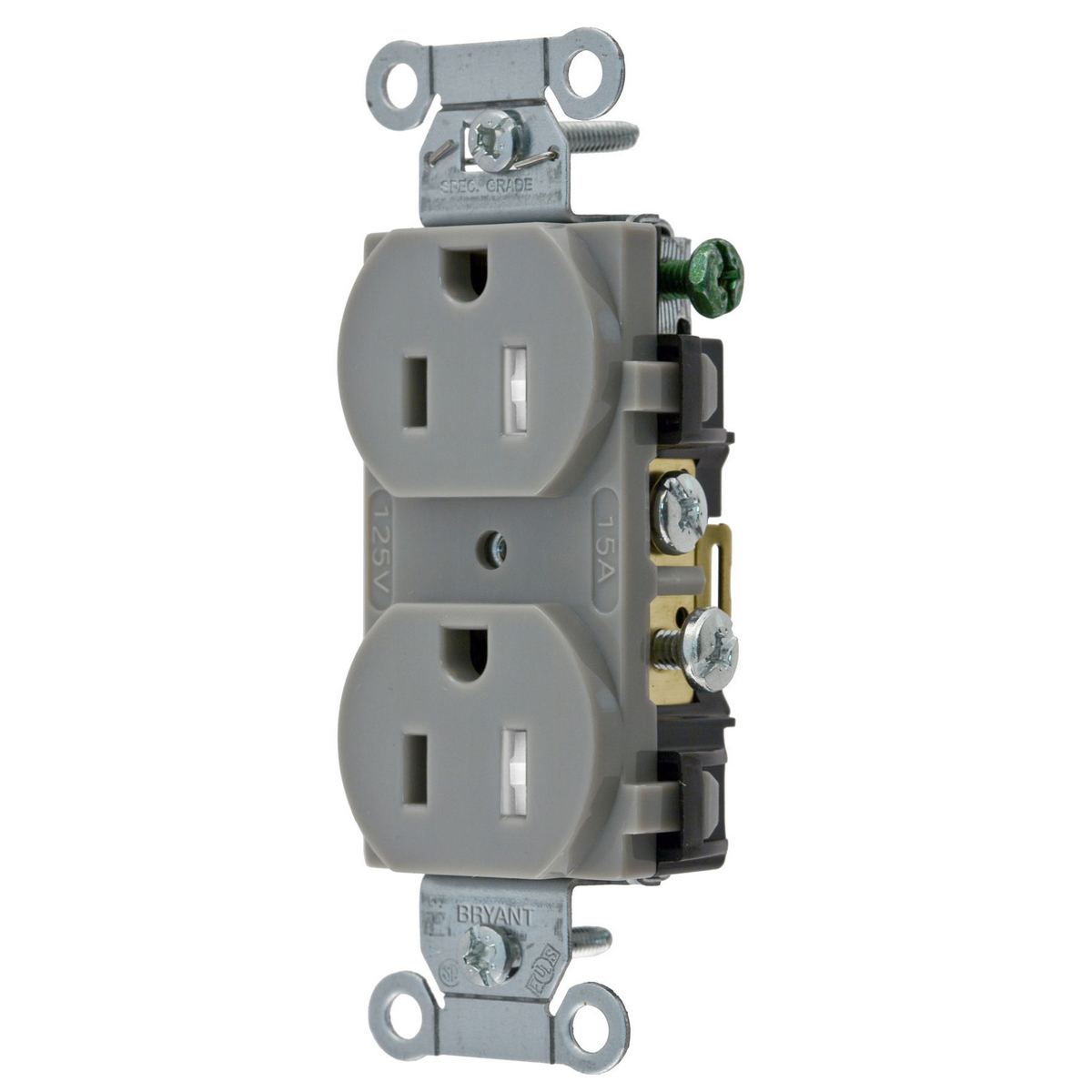 Straight Blade Devices, Receptacles, Duplex, Tamper-Resistant Commercial Grade, 15A 125V, 2-Pole 3-Wire Grounding, 5- 15R, Gray, Single Pack