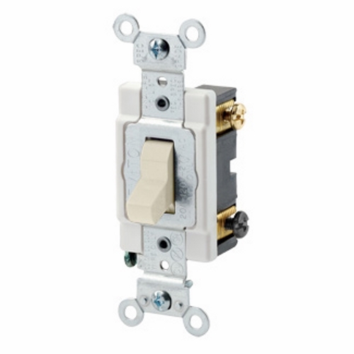 15 Amp. 120/277 Volt. Toggle Double-Pole AC Quiet Switch. Commercial Spec Grade. Grounding. Back & Side Wired - Light Almond
