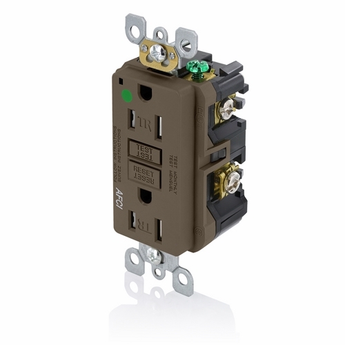 Hospital Grade. Tamper Resistant Afci Receptacle. Nema 5-15r 15a-125v. 20a-125v Feed-through. Self-ground Clip. Brown W/brown Test And Reset Buttons.
