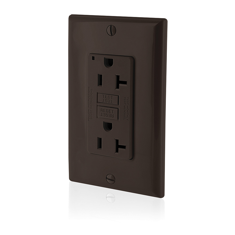 Self-Test Slim, Non-Tamper Resistant, GFCI Receptacle, Nema 5-20R, 20A-125V @ Receptacle, 20A-125V Feed-Through -Brown