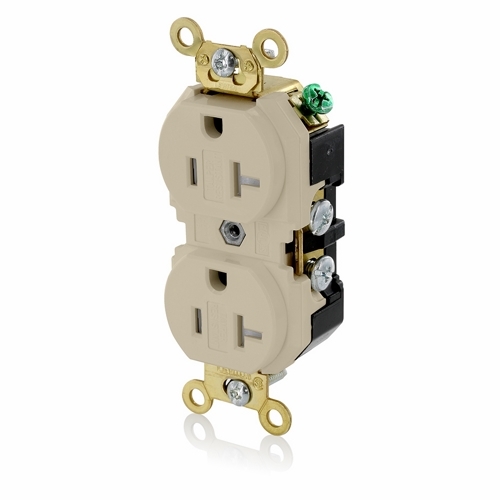 2P/3W Nema 5-20R. Tamper Resistant Duplex Receptacle.  Flat Face. Fed-spec. Self-ground.  Back And Side Wired - Ivory