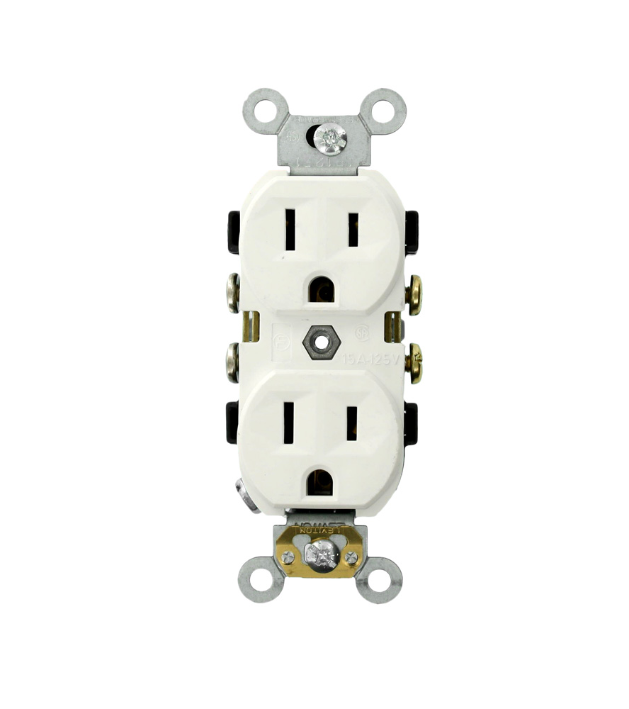 15 Amp, 125 Volt, Duplex Receptacle, 2 Pole 3 Wire, Grounding, White