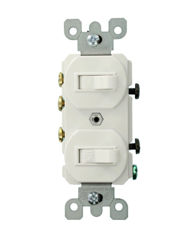 15 Amp 120 Volt 2 Toggle Combination Switches, Single Pole, 3-Way, Spec Grade, White