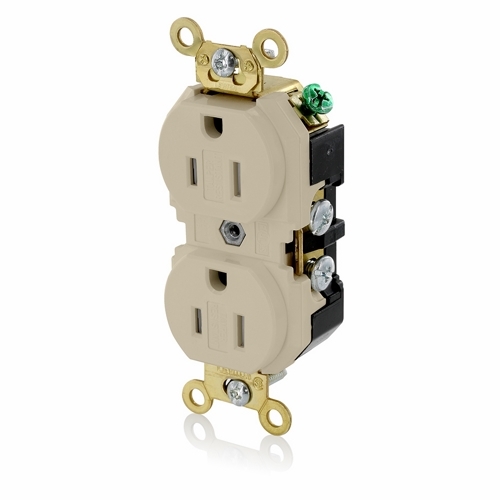 Tamper-Resistant Duplex Receptacle. Flat Face. 2-Pole/ 3-Wire. Nema 5-15R. 15A-125V. Fed-spec. Self-ground. Back And Side Wired. Industrial Spec Grade - Ivory