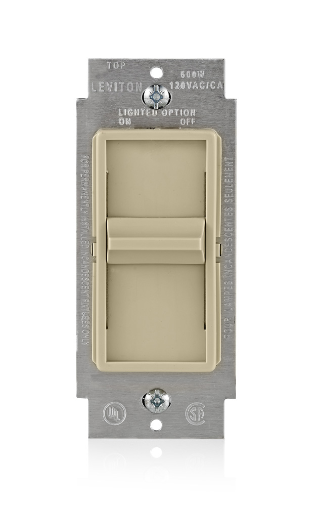 600W 120 Volt AC 60Hz Single-Pole SureSlide Electro-Mechanical Incandescent Slide Dimmer Illuminated - Ivory