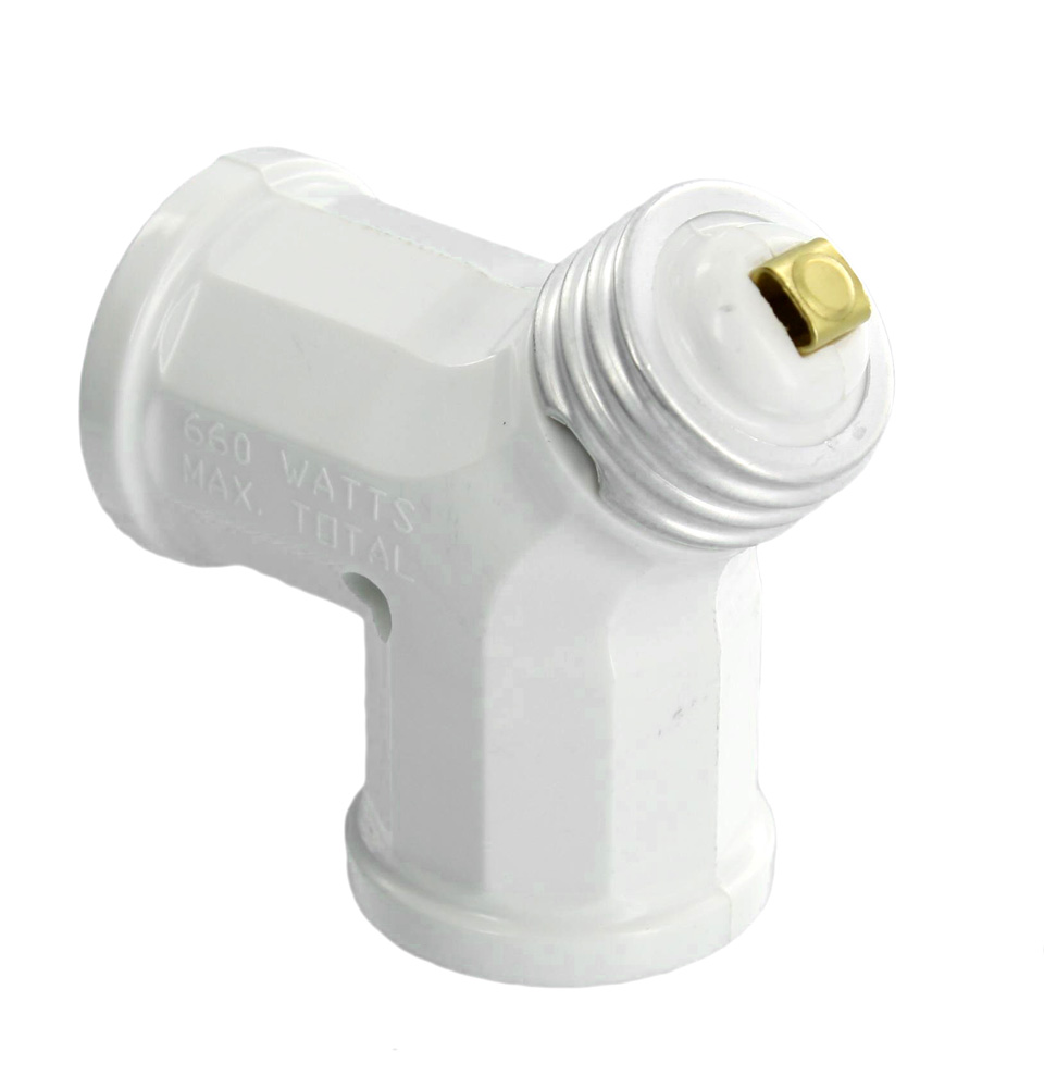 660 W, 250 V Keyless Twin Socket Adapter Lampholder, Current Tap, White