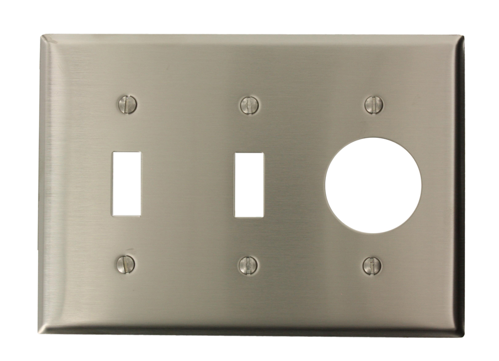 3-Gang 2-Toggle 1-Single 1.406-Inch Diameter, Device Combination Wallplate, Standard Size, Device Mount, Stainless Steel