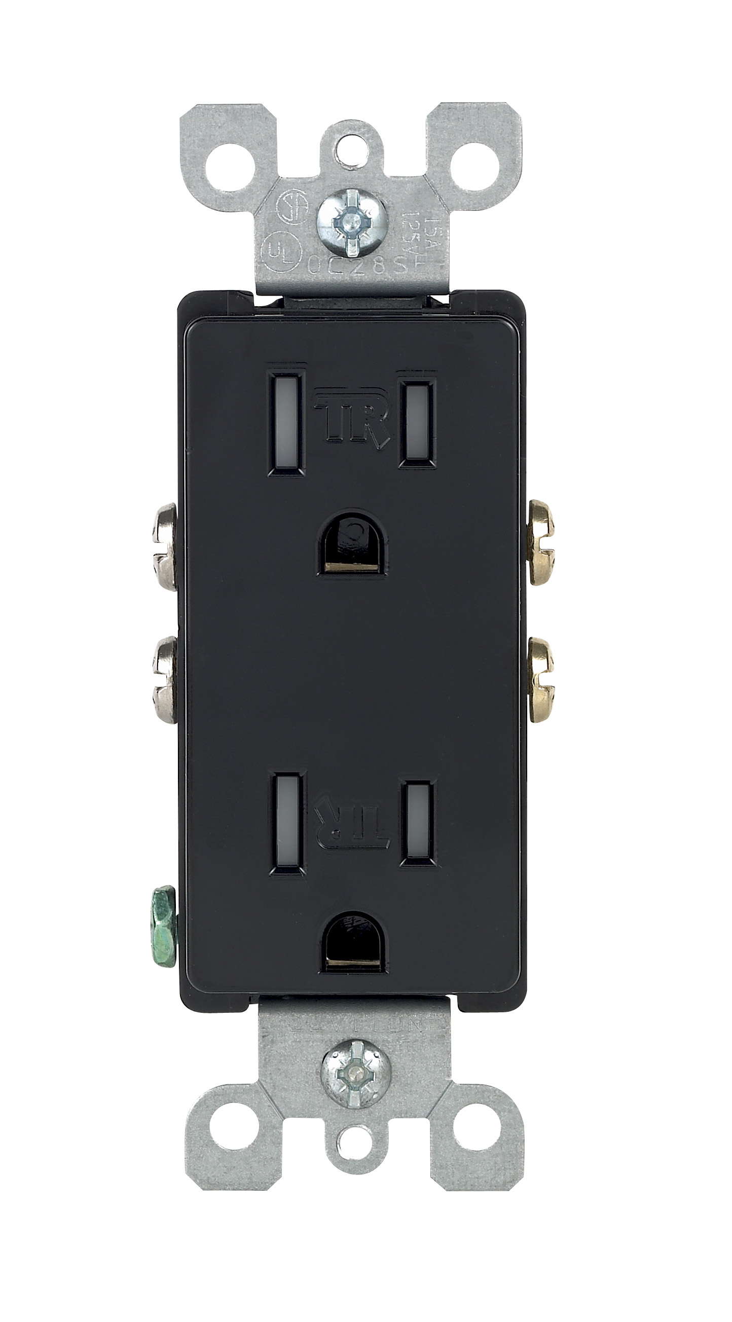15 Amp 125 Volt, Tamper Resistant, Decora Duplex Receptacle, Straight Blade, Grounding, Black