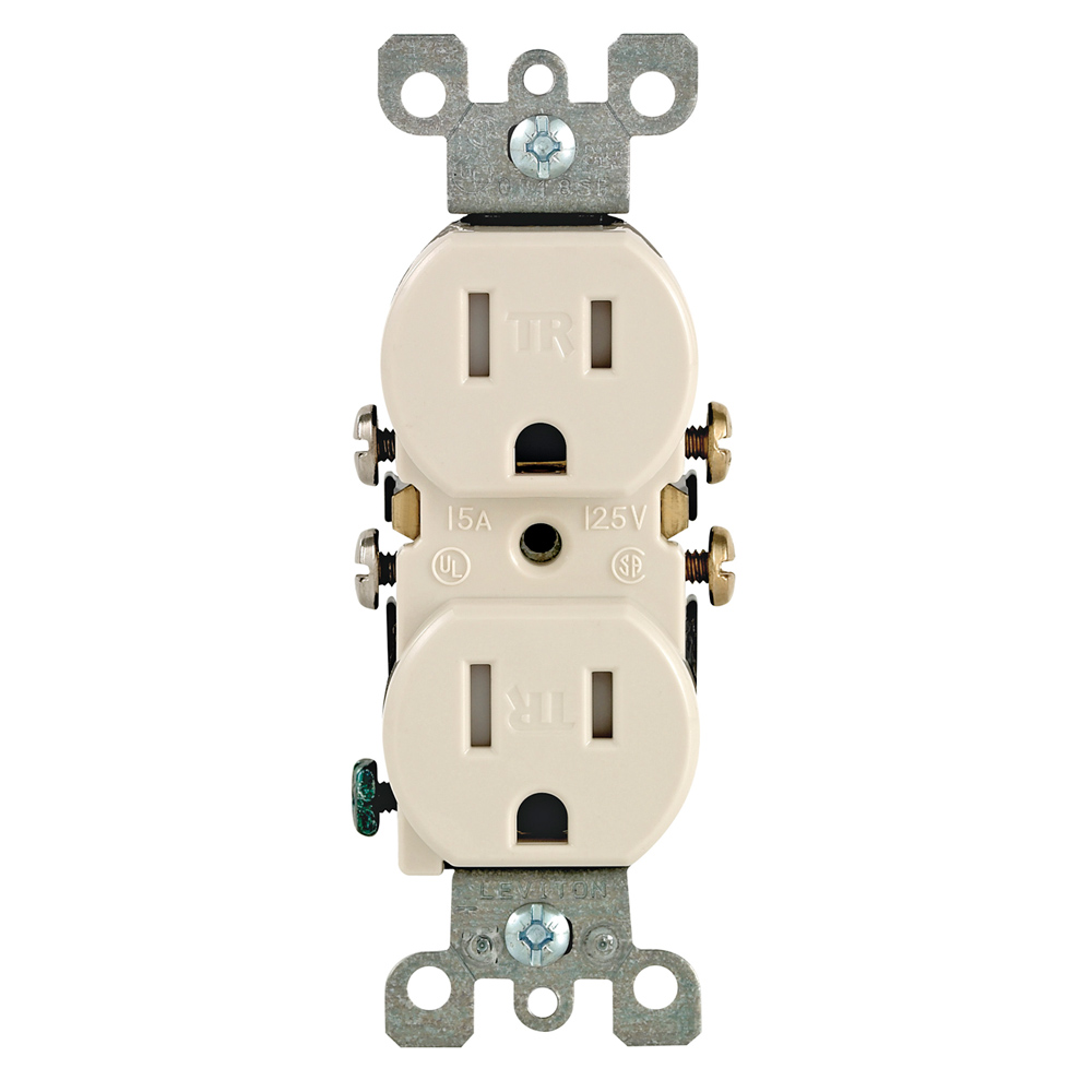 15 Amp, 125 Volt, Tamper Resistant, Duplex Receptacle, Residential Grade, Self Grounding, Light Almond