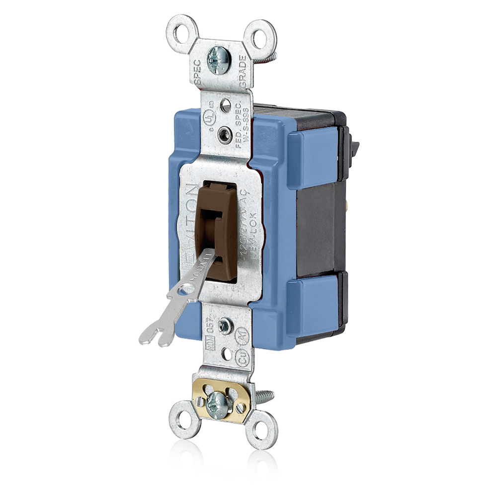 15 Amp Tamper-Resistant Key.  3-Way Toggle Switch. Modular Wiring Device - Brown