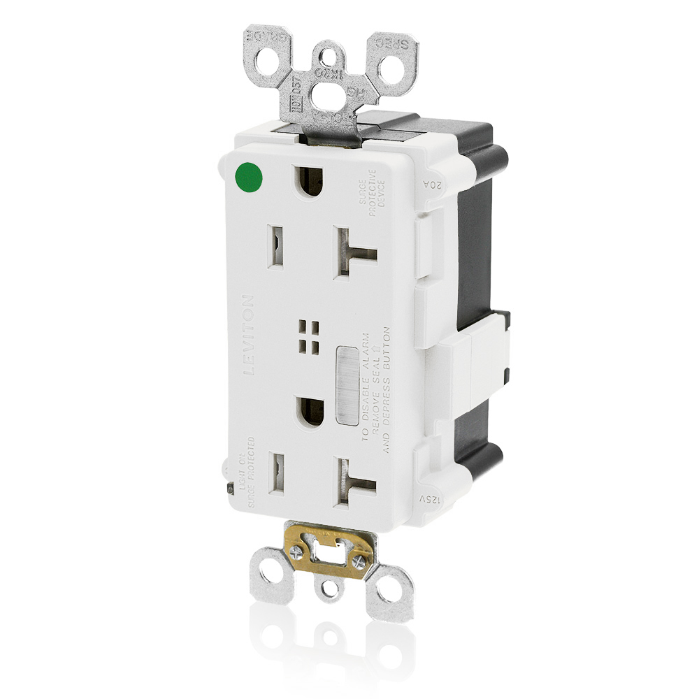 20A 125V Lev-Lok Tamper-Resistant Surge Protective Decora Duplex Receptacle Indicator Light Alarmed Hospital Grade - WHITE